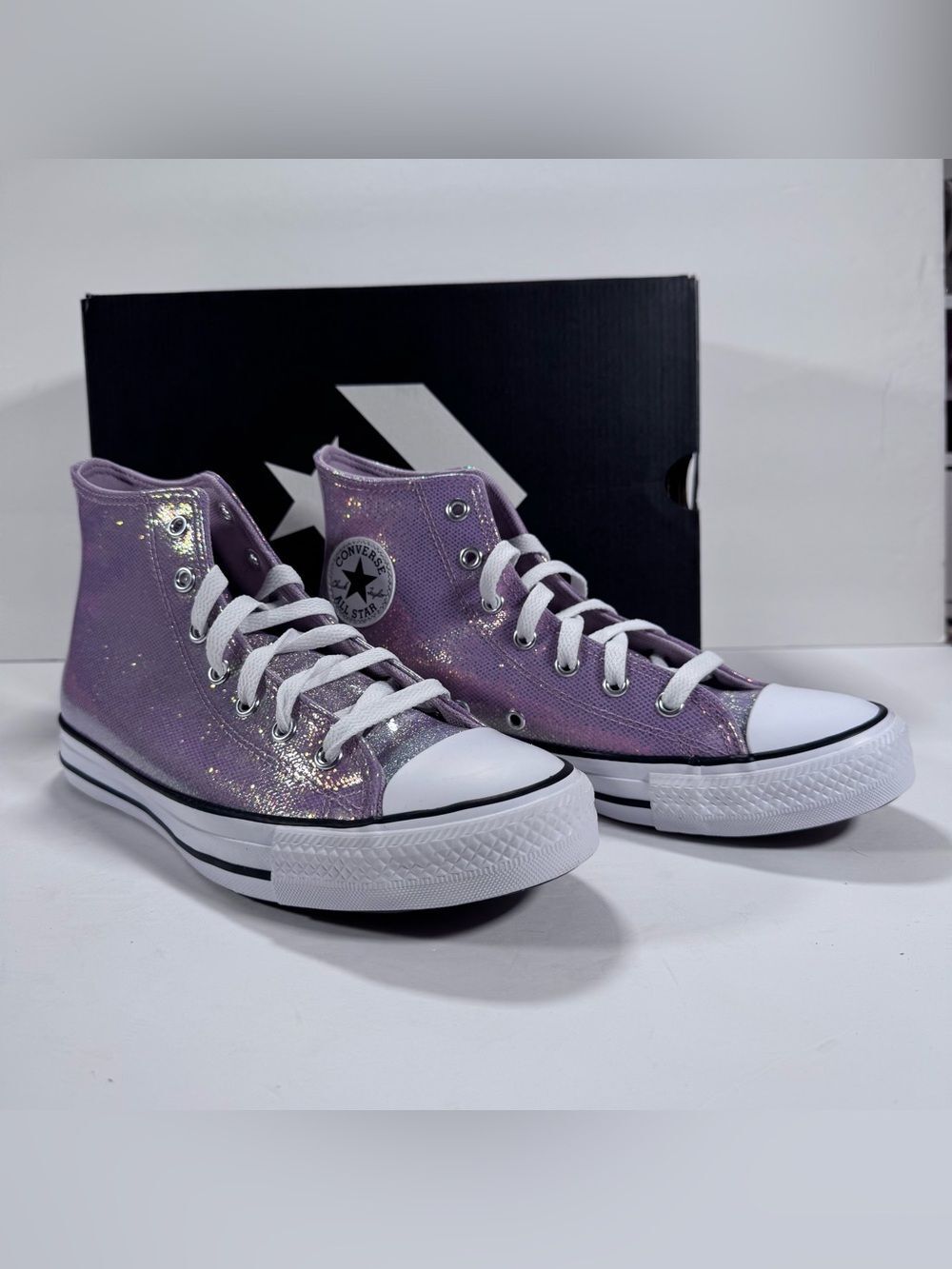 Converse CTAS Hi Disco Glitter Altitude Lilac White Black Sneaker Women Size 8